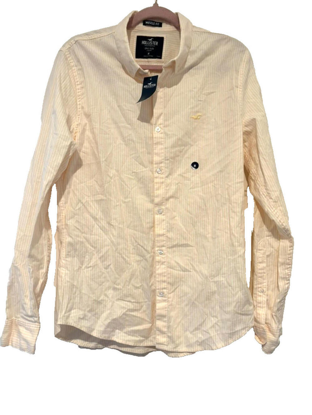 Men's Hollister yellow stripe long sleeve cotton button down shirt new w/ tags A